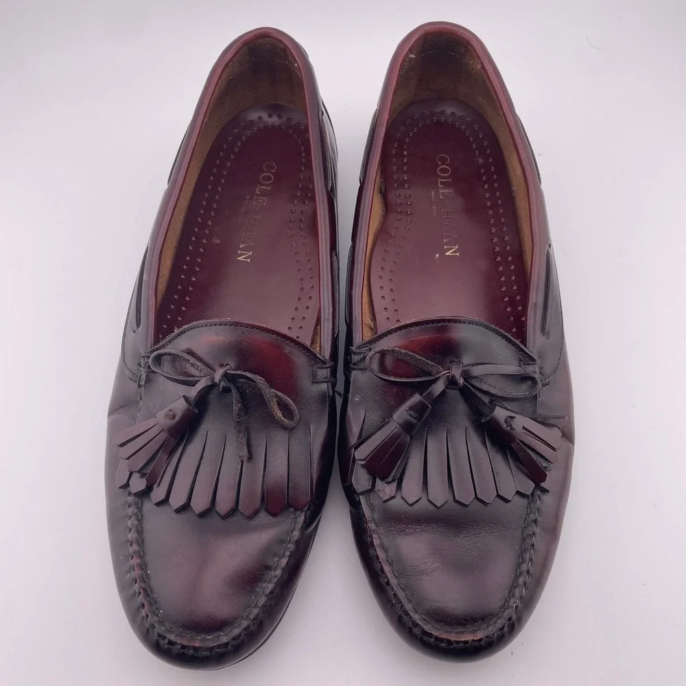 Cole Haan Mens Burgundy Leather‎ Kiltie Tassel Loafers Made in USA Size 10.5 D